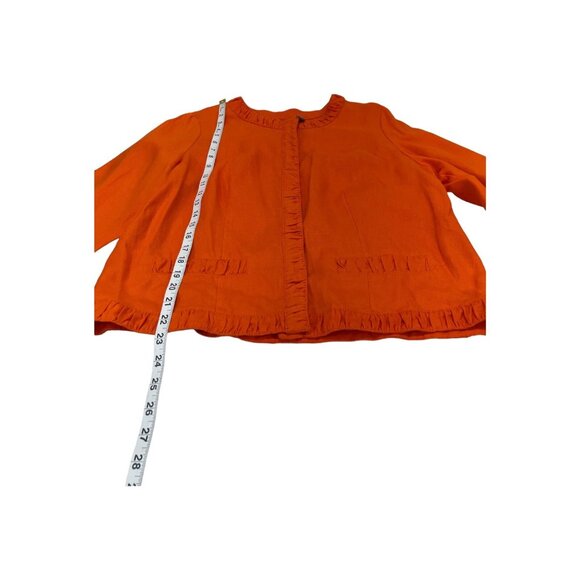 Chicos Jacket Blazer Women M Orange Linen Ruffle Trim Snap Front Office Career - Picture 5 of 8